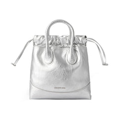 Amazing Song silver metallic tote bag with drawstring top and dual handles