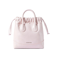 Amazing Song pastel pink leather handbag with drawstring top and dual handles