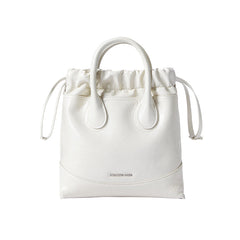 Amazing Song white faux leather handbag with drawstring top and double handles
