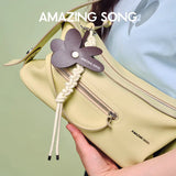 Amazing Song yellow shoulder bag with zipper pocket and flower keychain