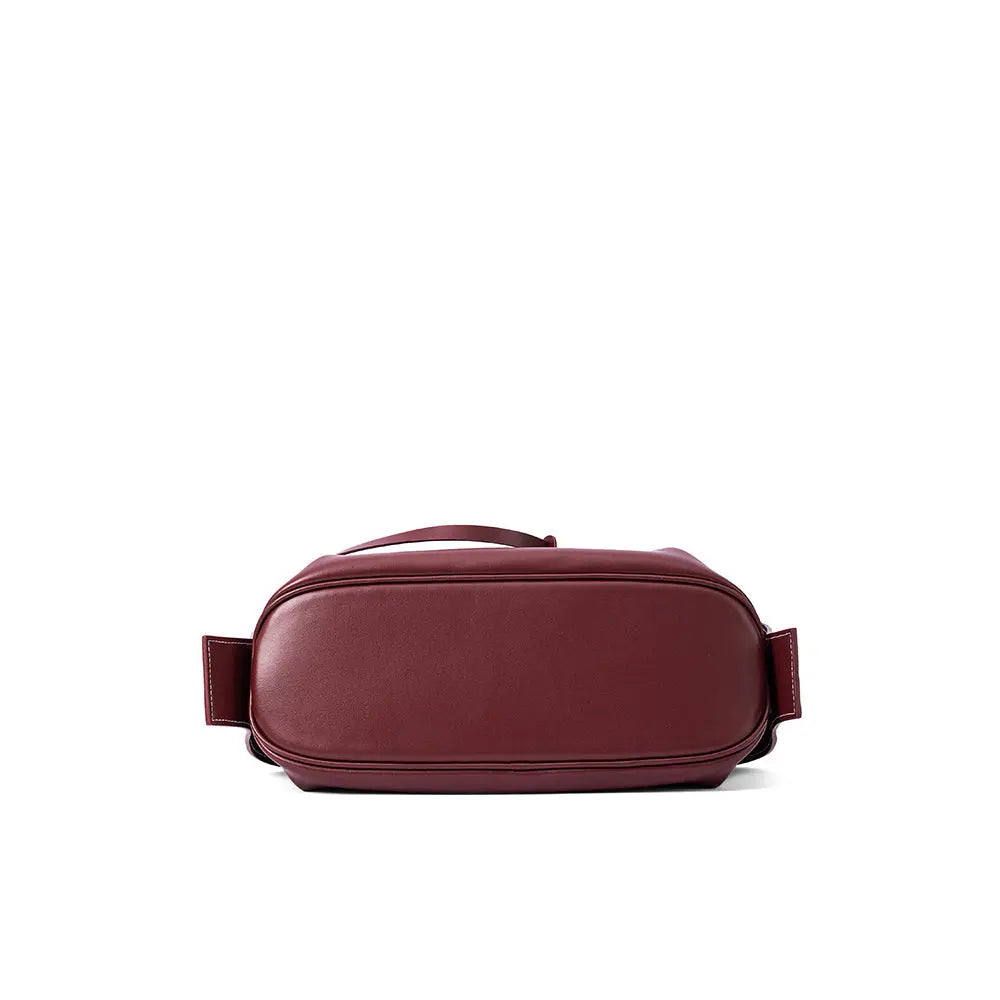 Burgundy rectangular leather bag on white background, Amazing Song official website