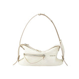 Amazing Song cream leather shoulder bag with front zipper pocket and adjustable strap