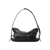 Amazing Song black leather shoulder bag with front zipper and adjustable strap