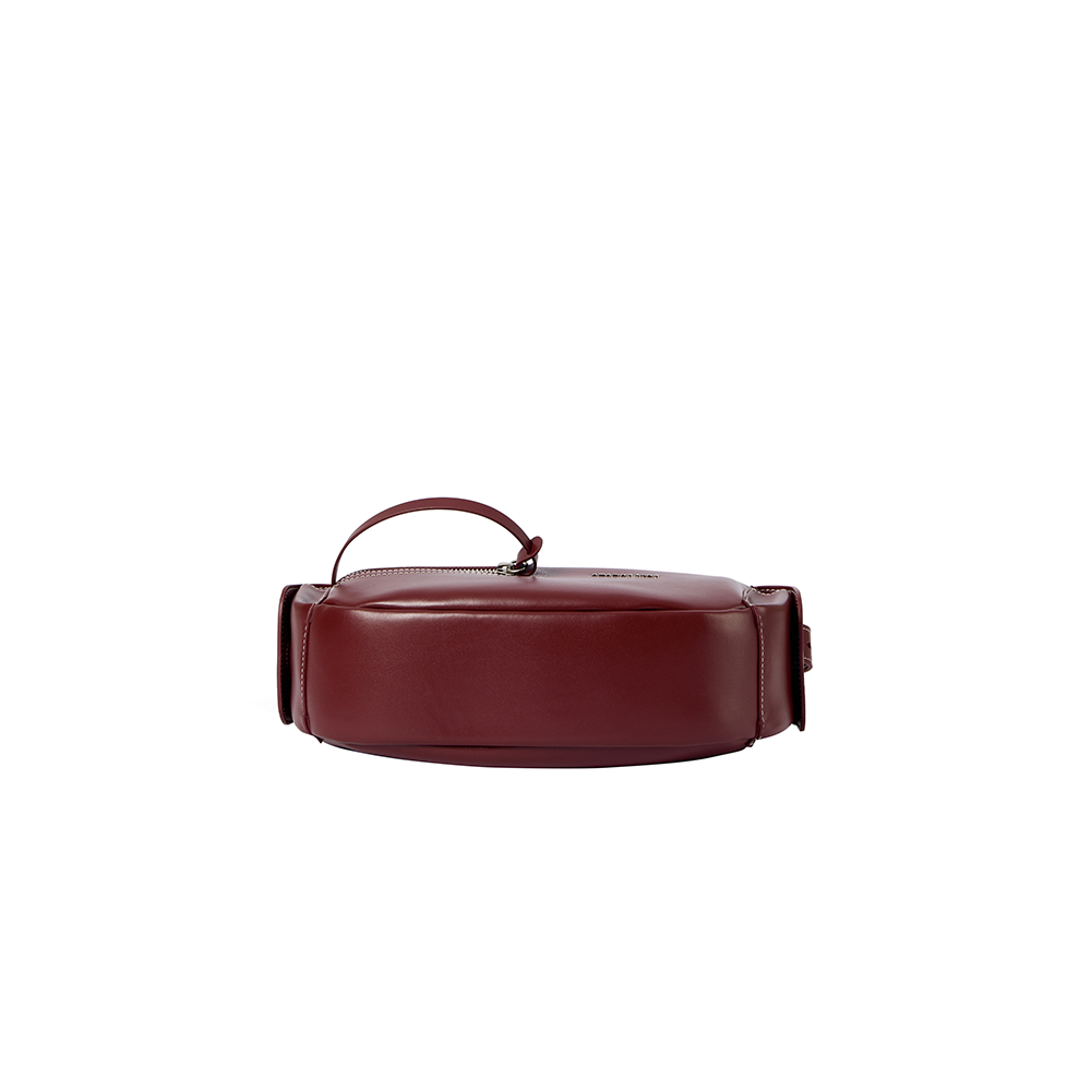 Amazing Song burgundy leather handbag with top handle on white background