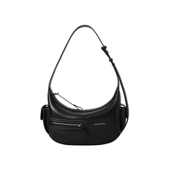 Amazing Song black leather shoulder bag with zipper pocket and adjustable strap