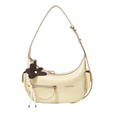 Amazing Song cream shoulder bag with brown flower charm and front zipper pocket