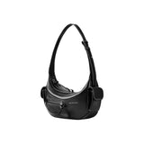 Amazing Song black leather shoulder bag with zipper pocket and adjustable strap
