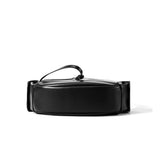 Sleek black leather bag from Amazing Song, shown from the bottom on a white background