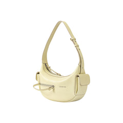 Cream leather shoulder bag with zipper pocket and side pouch, Amazing Song fashion accessory