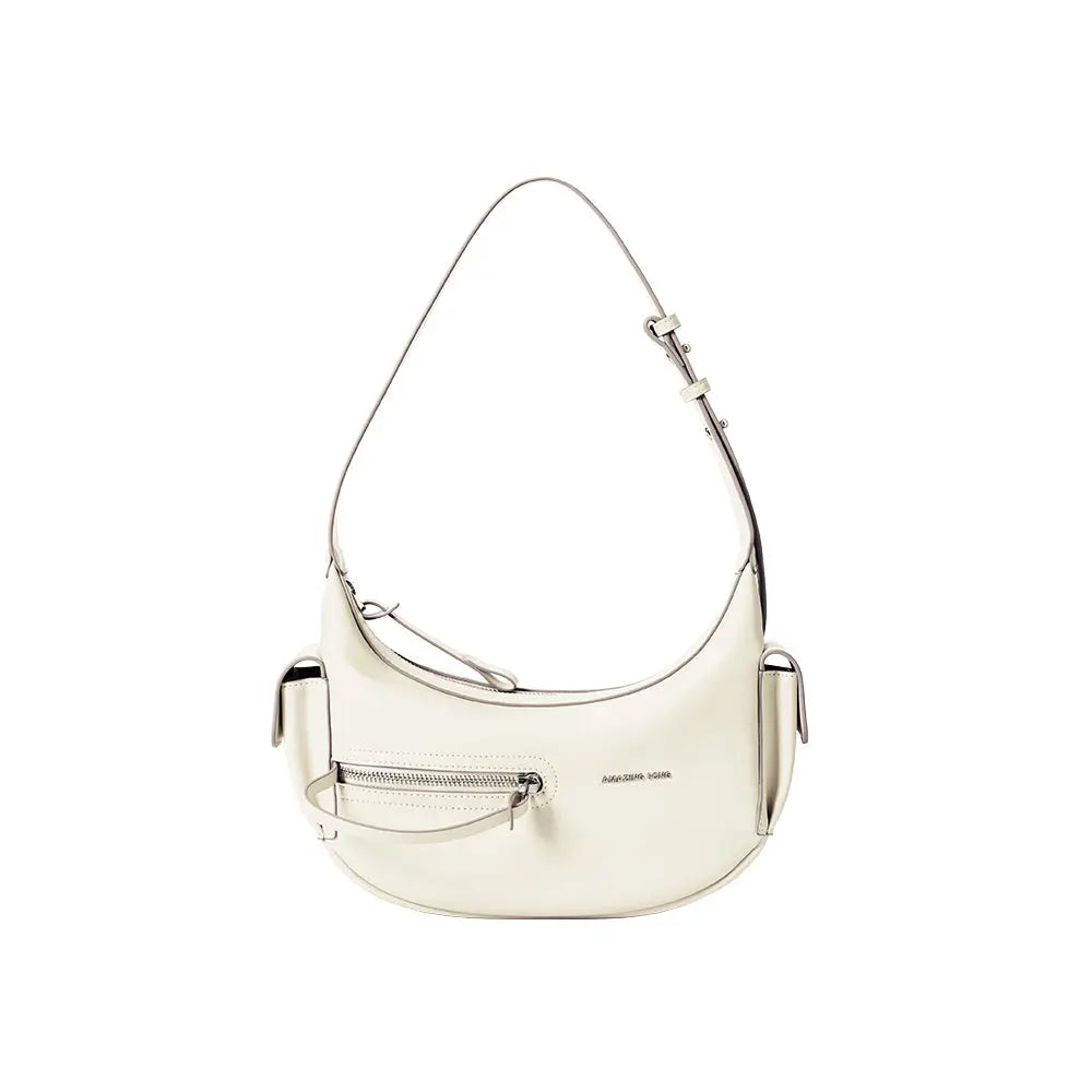 Amazing Song cream leather shoulder bag with zipper pocket and adjustable strap