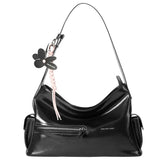 Black Amazing Song shoulder bag with pink braided strap and black flower charm