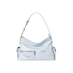 Light blue leather shoulder bag with front zipper pocket, Amazing Song official website