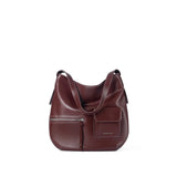 Amazing Song burgundy leather shoulder bag with front pocket and zipper detail