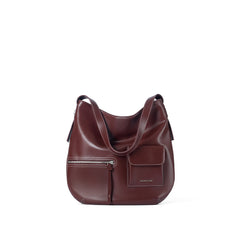 Amazing Song burgundy leather shoulder bag with front pocket and zipper detail