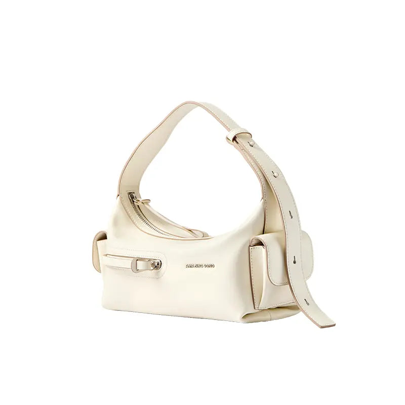 Amazing Song cream leather shoulder bag with adjustable strap and buckle detail