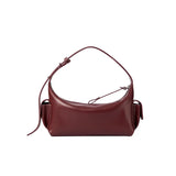 Burgundy leather shoulder bag with adjustable strap, featured on Amazing Song official website