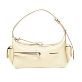 Amazing Song cream shoulder bag with front zipper and side pockets on white background