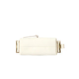 Cream rectangular Amazing Song bag with side buckles on white background