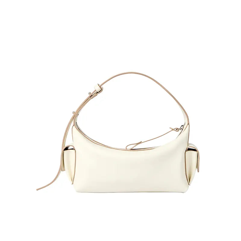 Amazing Song cream leather shoulder bag with adjustable strap and side pockets