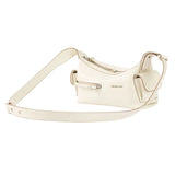 Amazing Song cream leather crossbody bag with zipper and adjustable strap on white background