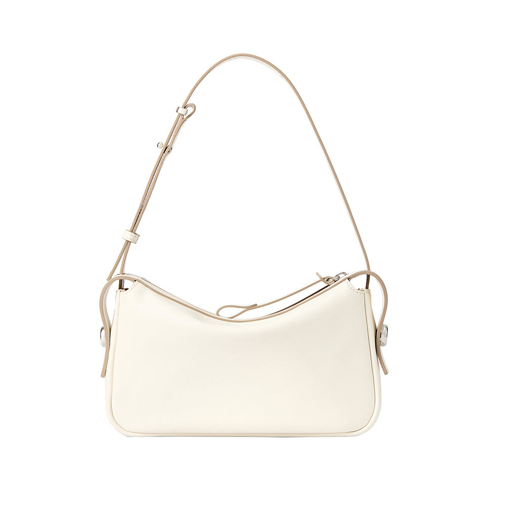 Minimalist white leather shoulder bag with adjustable strap, Amazing Song official website