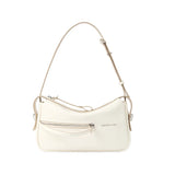 Amazing Song cream shoulder bag with front zip pocket on white background
