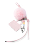 Amazing Song pink fluffy pom pom keychain with leather tag and heart charm
