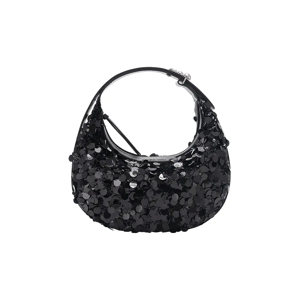 Black sequin handbag with rounded shape from Amazing Song official website