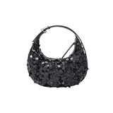 Black sequin handbag with short strap on white background, Amazing Song accessories