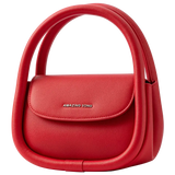 Amazing Song red leather handbag with unique curved handle design