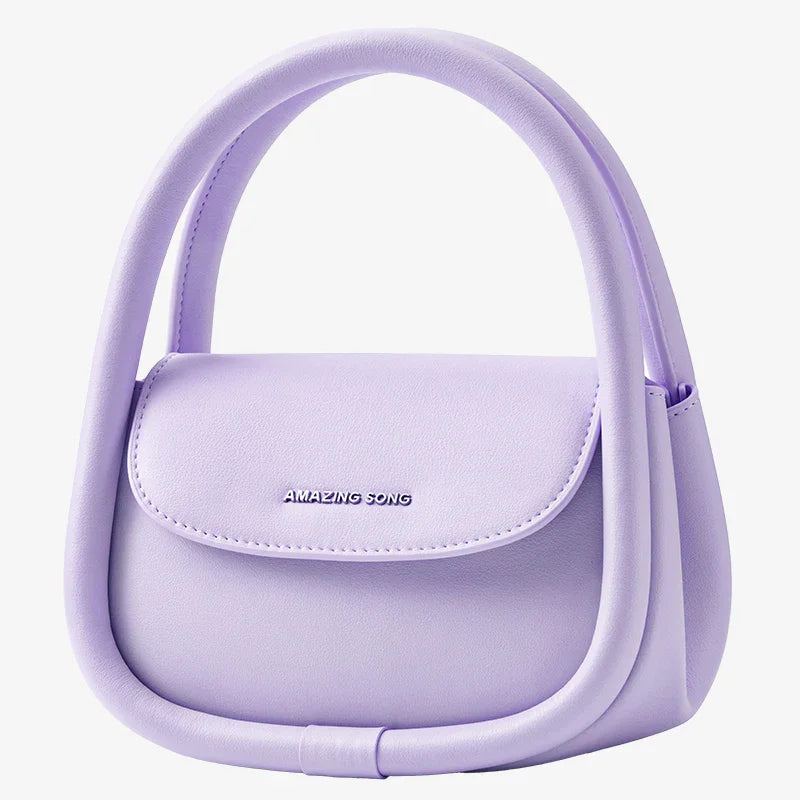Amazing Song pastel purple handbag with unique double handles on white background