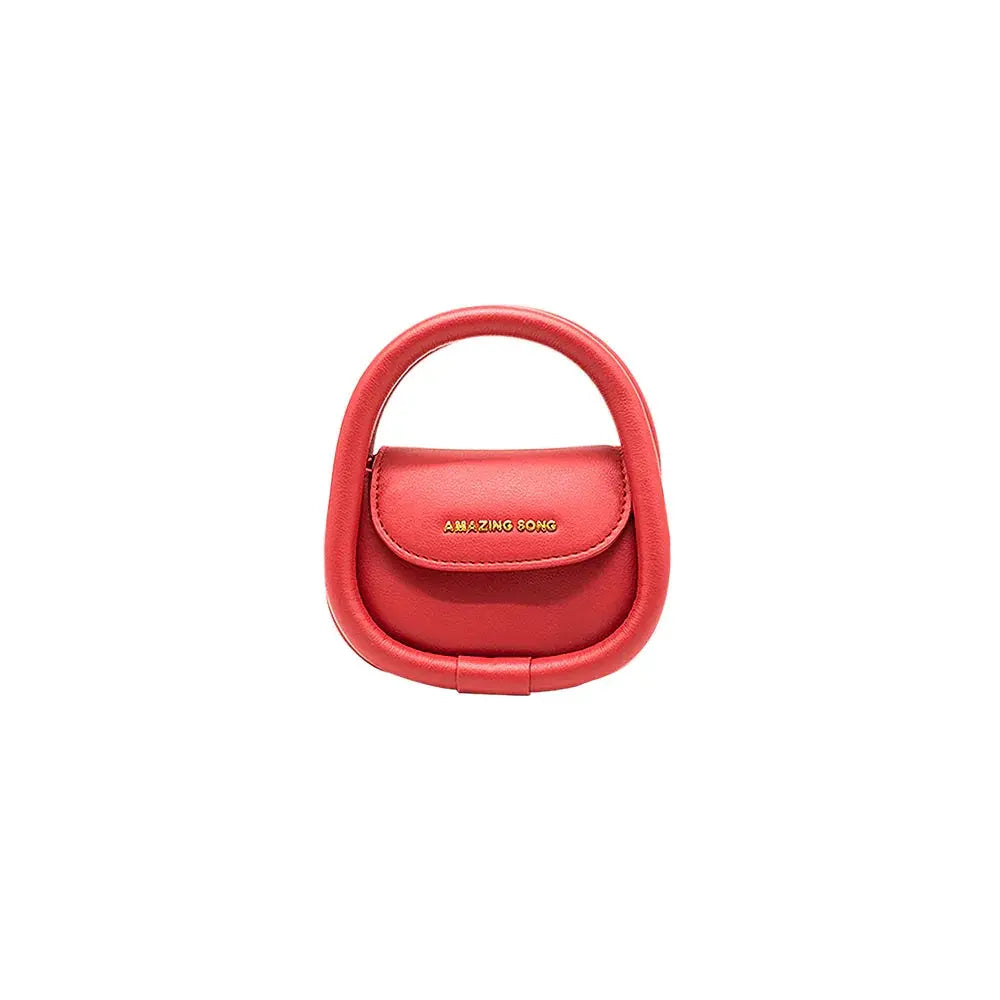 Amazing Song red mini handbag with round handle on white background