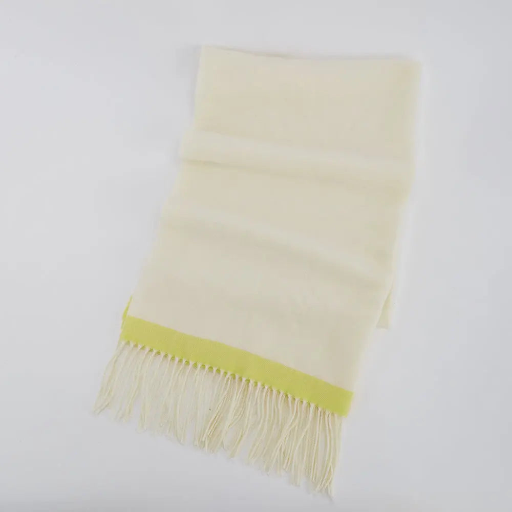Soft cream scarf with yellow trim and fringe, Amazing Song official website product