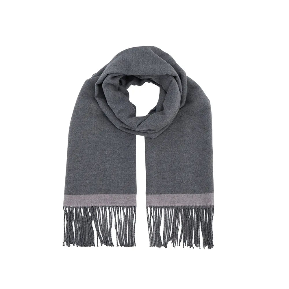 Gray fringed scarf with light border, Amazing Song official website accessory