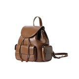 Brown leather backpack with front pockets on white background, Amazing Song official store