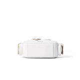 White leather handbag with side pockets on white background, Amazing Song official website