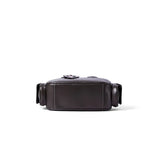 Sleek dark leather crossbody bag with side pockets, featured on Amazing Song official website