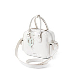 White square handbag with double handles, mint heart accent, and Amazing Song logo