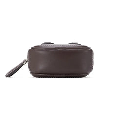 Dark brown leather crossbody bag with white stitching, Amazing Song official website