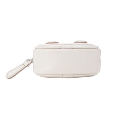 White leather handbag bottom view with wrist strap, Amazing Song official website product photo