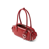 Red leather handbag with double handles and heart charm, Amazing Song official website