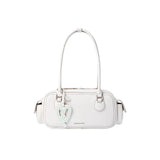 White Amazing Song handbag with double handles and heart-shaped charm on white background