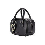 Amazing Song black leather handbag with heart keychain and double handles