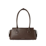 Amazing Song brown leather handbag with dual handles on white background