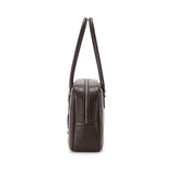 Side view of a brown leather tote bag with zipper, Amazing Song official site product