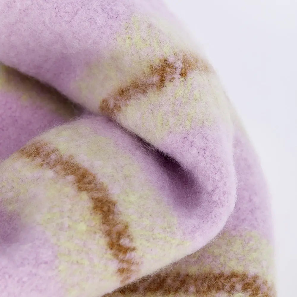 Soft pastel purple and cream textured wool fabric with brown stripes, Amazing Song