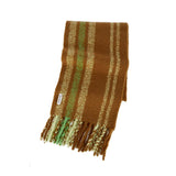 Brown plaid wool scarf with green and beige stripes and fringe, Amazing Song official
