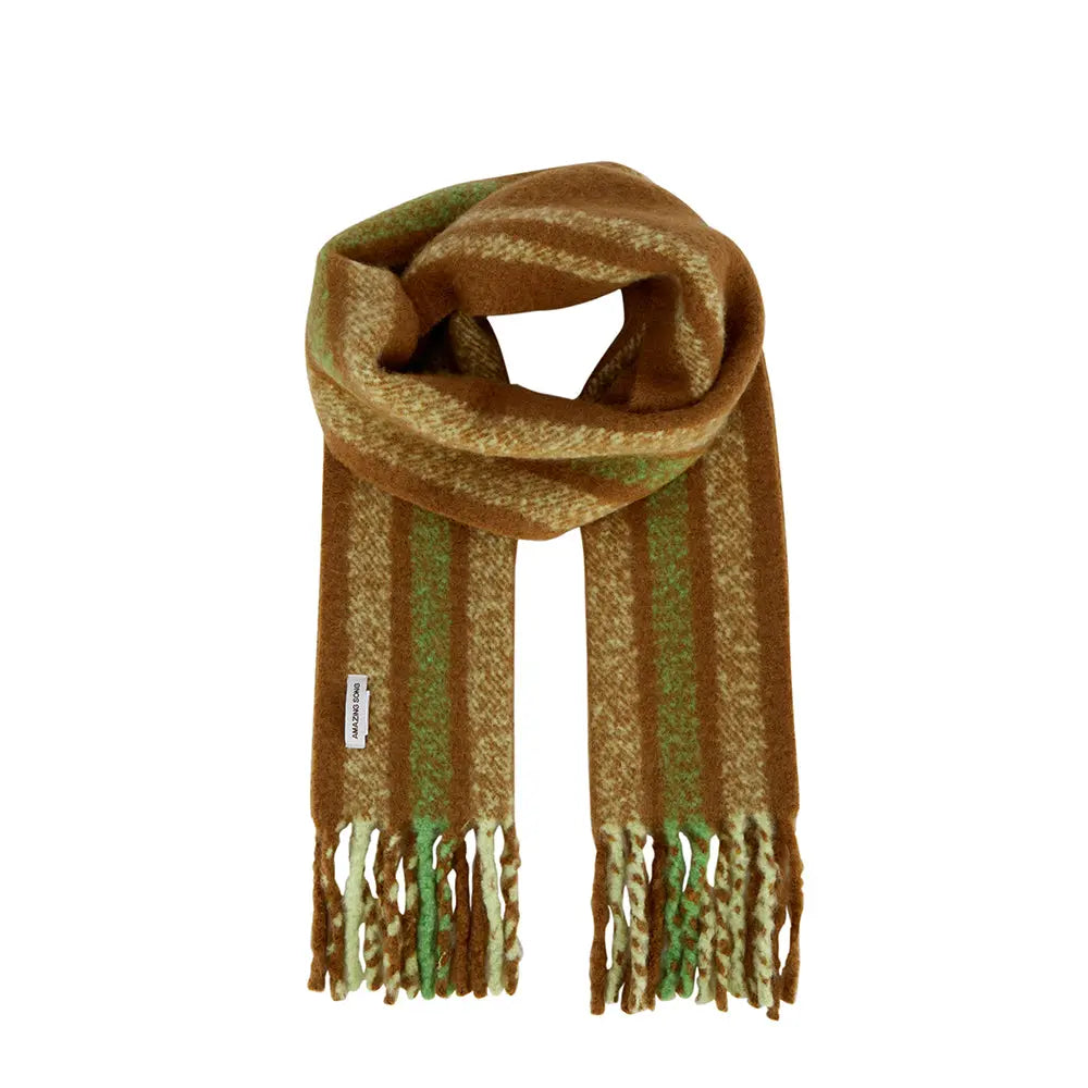 Brown and green plaid wool scarf with fringes, Amazing Song official accessory