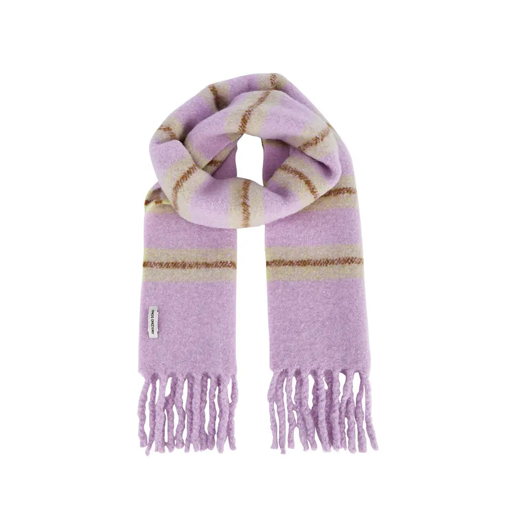 Pastel purple plaid wool scarf with fringe, Amazing Song official website product