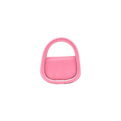 Pink mini handbag with rounded handle, modern design on white background